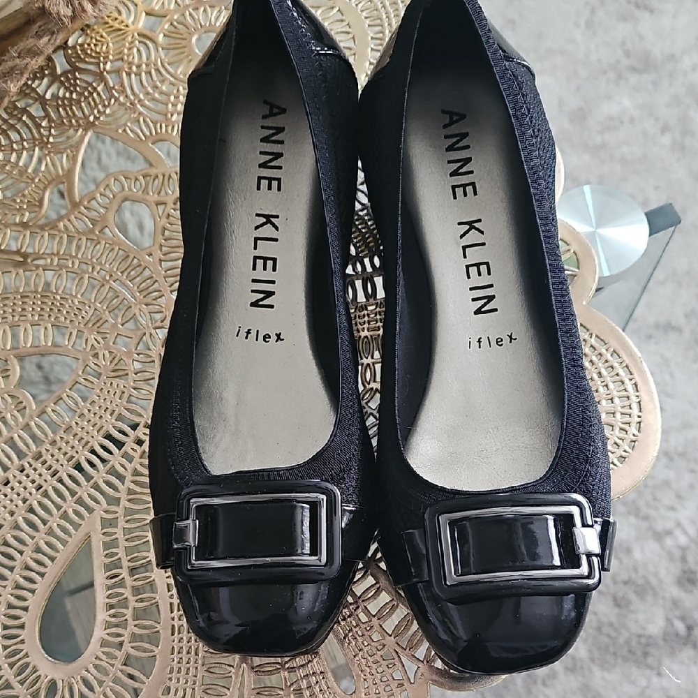 Anne Klein Black Patent Buckle Ballet Flats